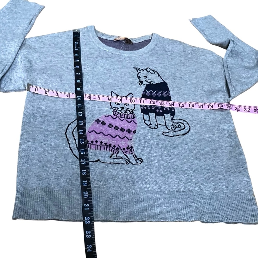 BELLDINI Cat Sweater Heather Grey Crew Neck Longsleeve Cozy Crop Sweater M - Picture 5 of 10